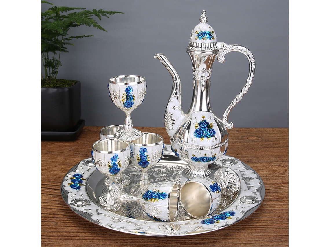 Juego De Vino (plata, Blanco Y Azul), Decoración Para El Hogar Estilo Corte