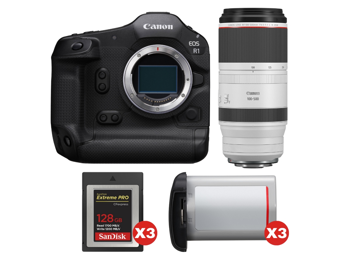 Canon Eos R1 + Rf 100-500mm F/4.5-7.1 L Is Usm + 3 Sandisk 128gb Extreme Pro Cfexpress Type B + 3 Canon Lp-e19 + Ebook Pricedirect