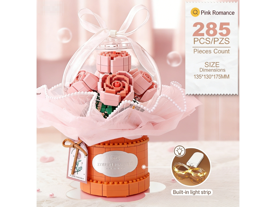 Pequeñas Partículas Que Simulan Ramos De Flores, Ensambladas Con Bloques De Construcción: Un Regalo Creativo En Forma De Cubo Para Abr