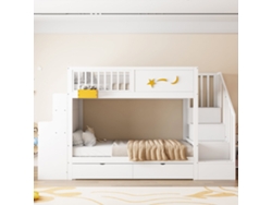 Cama Mezzanine Infantil 90x200cm De Pino Con Cajones, Escalera, Seguridad, Escritorio Y Estante Estrella Blanca