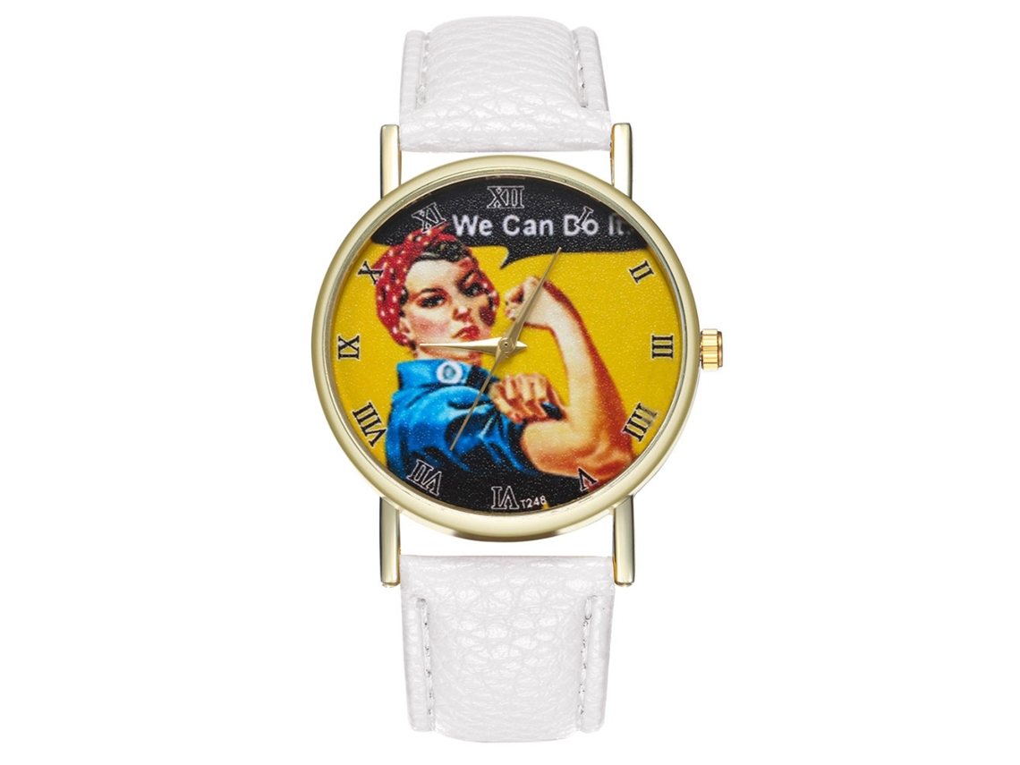 Reloj De Pulsera De Cuarzo De Estilo Retro Con Correa De Cuero Fina Y Manecillas Luminiscentes - Blanco