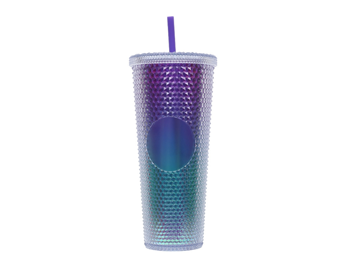 Vaso de plástico de 710 ml con tapa y pajita, vaso de agua transparente con degradado láser reutilizable JEIIBRZUI