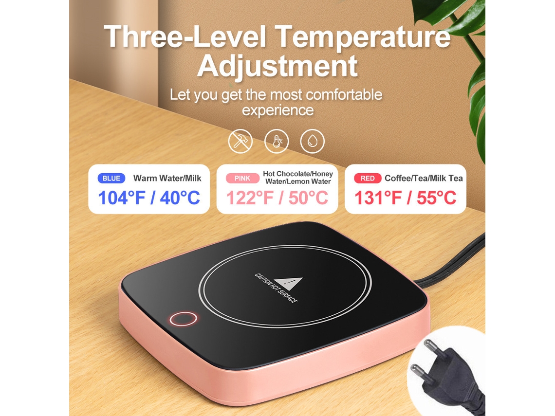 Calentador de tazas Digitallab con temperatura ajustable y temperatura constante de 55 grados (rosa)