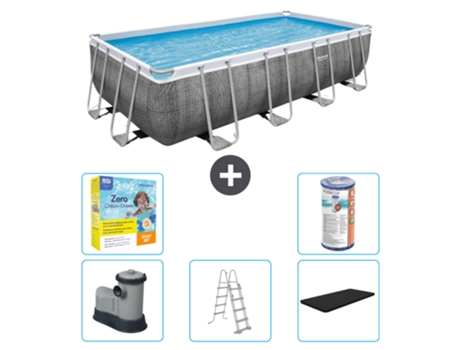 Piscina BESTWAY Rectangular Power Steel - Estampado Ratán - 549 x 274 x 122 - Incluye Bomba - Escalera - Cobertor Paquete de mantenimiento - Filtrar