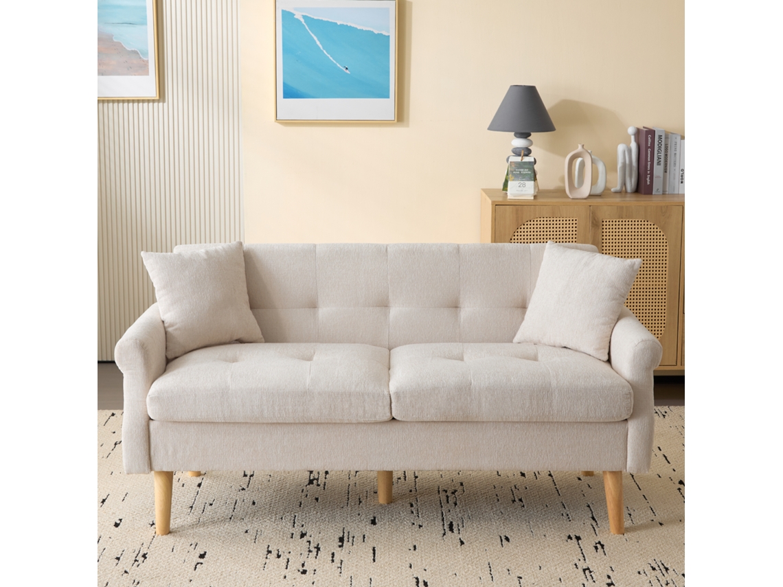 Sofá 2 Plazas Tapizado En Chenilla - 162x74x77 Cm - Beige