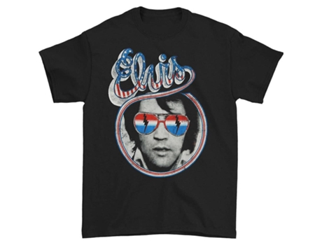 Camiseta ROCKINSTONE Elvis Presley con foto roja, blanca y azul (L)