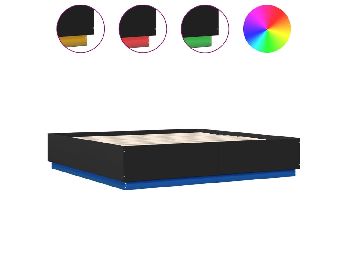 Maison Exclusive - Estructura Cama Con Luces Led Madera Ingeniería Negro 200x200cm