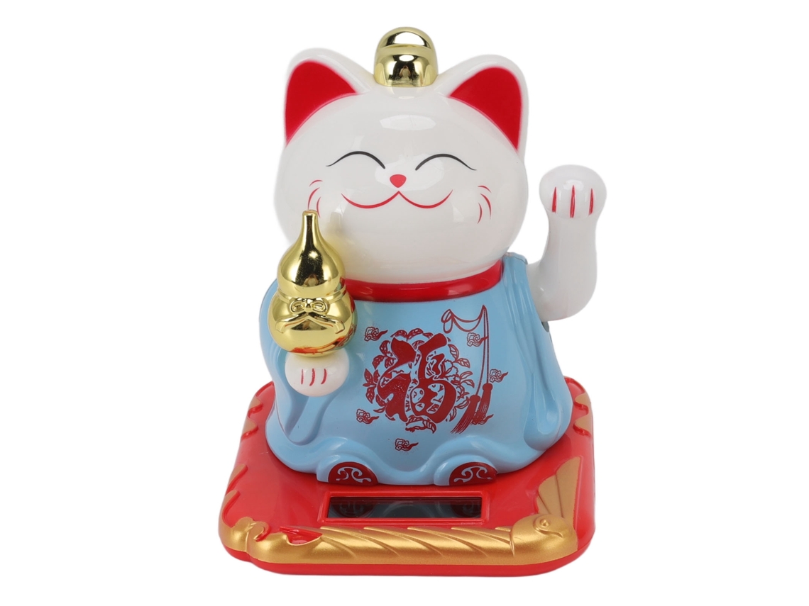 Gato De La Suerte Con Sensor De Luz, Adorno De Plástico Para El Hogar Y El Coche - Azul