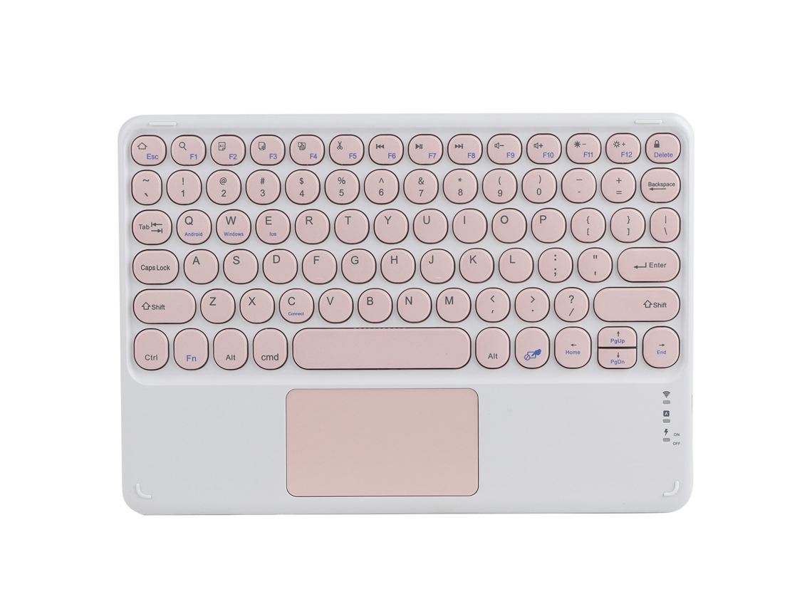 Teclado Bluetooth Sem Fio Com Touchpad Design Ergonômico Conexão Estável Teclas Redondas 10in Rosa