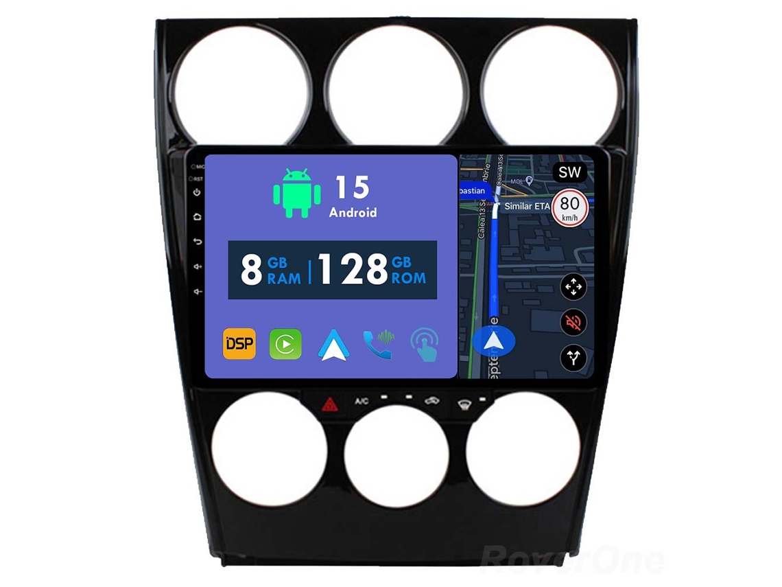 Coche Radio Android Auto Autoradio 8GB RAM 128G ROM CarPlay Navegación GPS Pantalla Táctil RoverOne para Mazda 6 2002 - 2008 