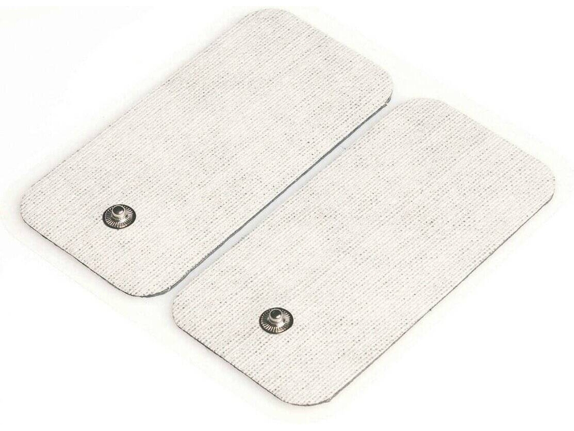 Parches de masaje terapéutico con electrodos rectangulares de fácil colocación, autoadhesivos, no textiles, compactos, recargables, para uso diario.