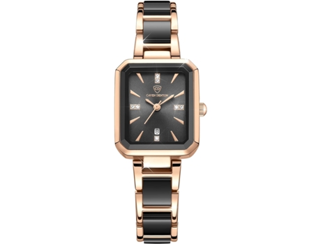 VEANXIN Reloj impermeable cuadrado con diamantes ligeros para mujer-Negro