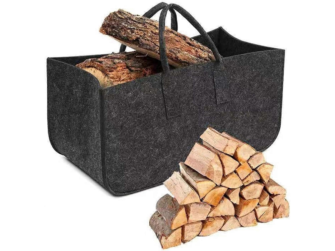 Rebe-bolsa De Fieltro Plegable Para Leña Con Asas, Canasta Portátil Resistente Multiuso 50x25x25 Cm Negro