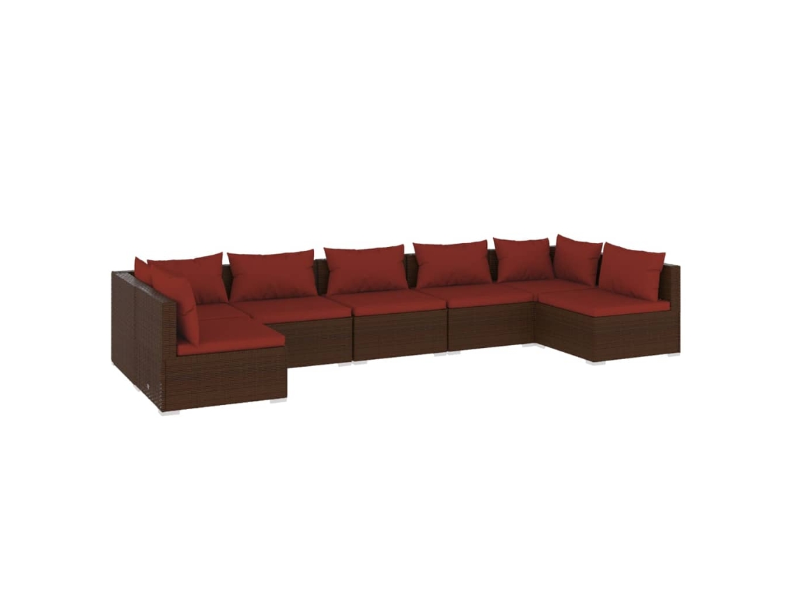 vidaXL Set muebles de jardín 7 piezas y cojines ratán sintético marrón