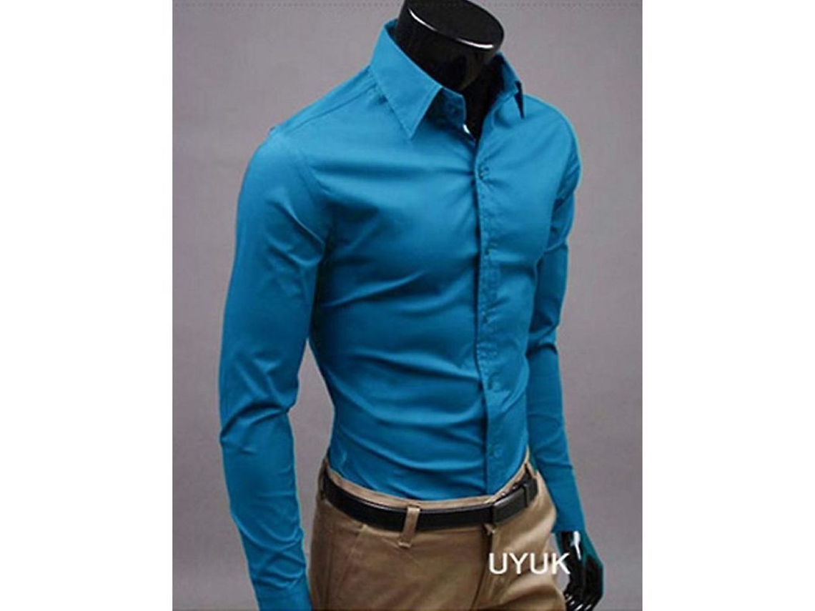2026-camisas De Lujo Para Hombres Casual Slim Fit Manga Larga Cuello Redondo Estilo Formal Esw Xl Azul Elegante