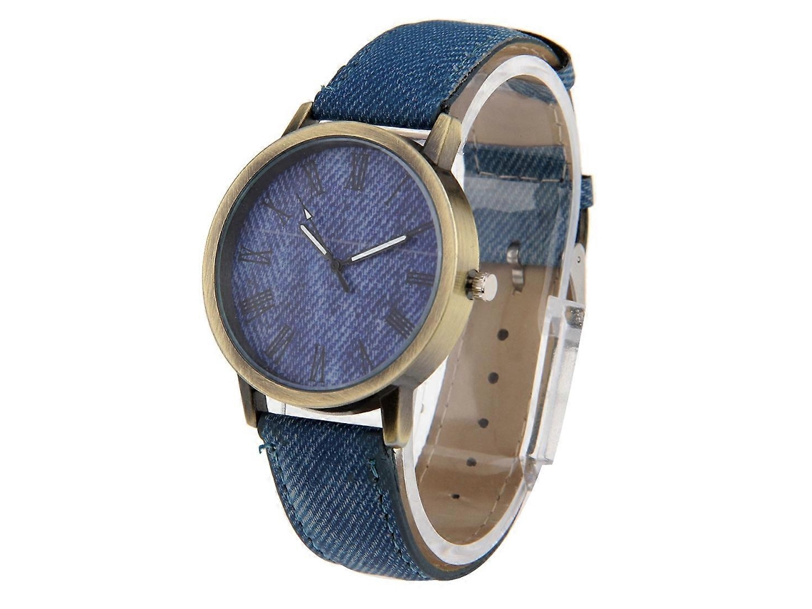 Reloj de cuarzo con esfera redonda y textura vaquera, estilo retro, digital, para mujer y hombre, con correa de piel sintética Hengrongshen