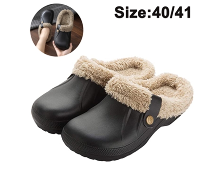 Zapatillas impermeables Mujeres Hombres Zuecos forrados de piel Zapatos de jardín de invierno Zapatillas de casa cálidas, Negro, 40-41