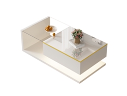 Mesa Centro 100cm Blanco Brillante Cristal Led Mesas Auxiliares Salón Moderno