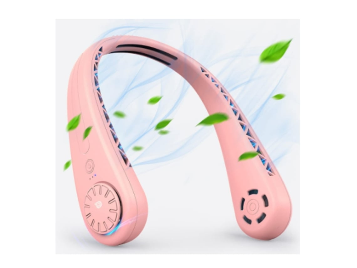 Ventilador de cuello portátil con flujo de aire de 360°, 3600 mAh, manos libres, recargable por USB, USHION