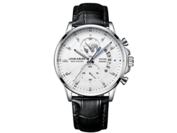 Reloj hombre negocios con cronógrafo 3 subesferas. Pulsera cuero, luz nocturna y cuarzo a prueba de agua.