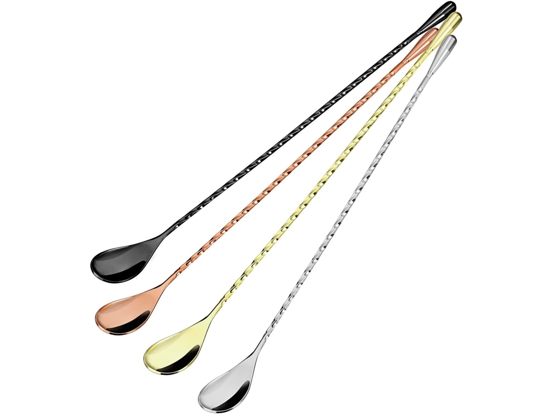 Juego de cuatro cucharillas de cóctel, mango largo, acero inoxidable, diseño en espiral, cuchara mezcladora* ZYBLSSBB