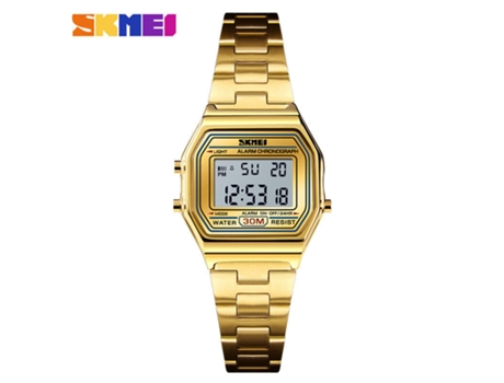 Reloj deportivo digital Reloj de pulsera con luz trasera LED cuadrado de acero inoxidable resistente al agua para mujer-dorado LUUCOZK