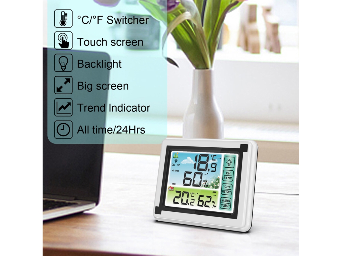 Higrómetro Digital Inalámbrico Para Monitorización De Temperatura Y Humedad Interior/exterior, Reloj Meteorológico