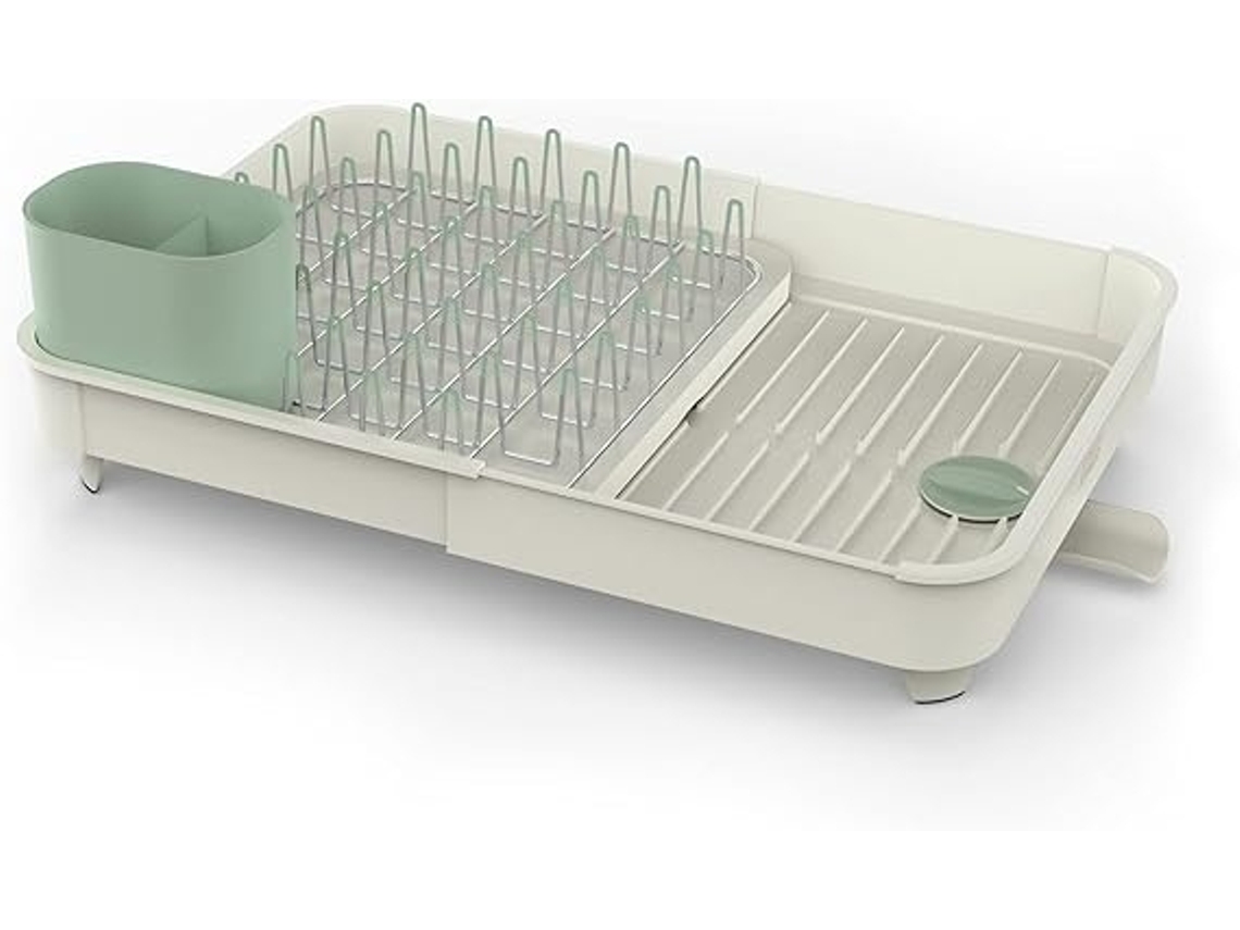 Escurridor de platos Joseph Joseph Extend™, escurridor de fregadero extensible, drenaje eficiente, soporte para cubiertos, clavijas no abrasivas, color piedra/verde