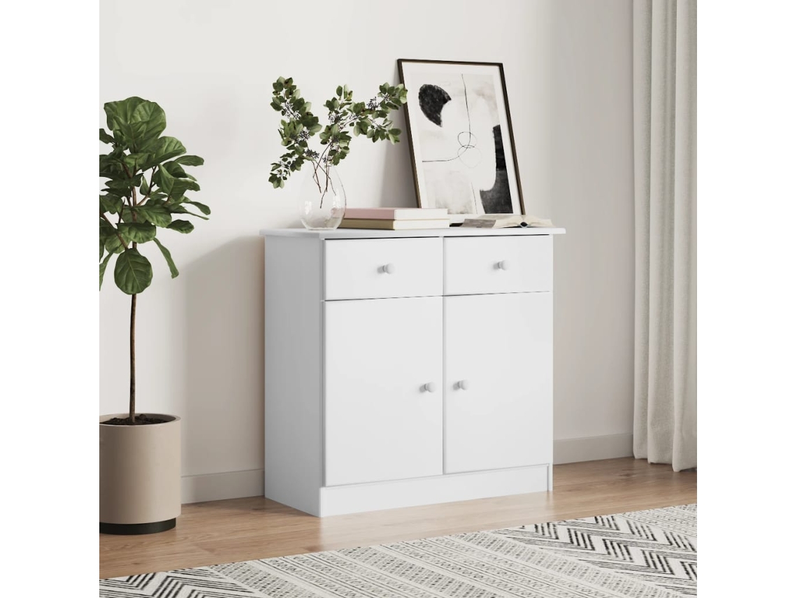 Aparador Alta Madera Maciza De Pino Blanco 77x35x73 Cm