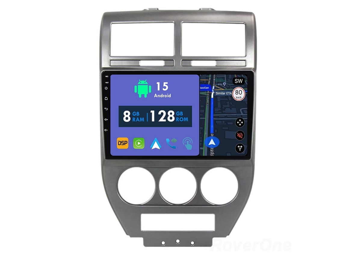 Coche Radio Android Auto Autoradio 8GB RAM 128G ROM CarPlay Navegación GPS Pantalla Táctil RoverOne para Jeep Compass 1 MK 2006 - 2010 