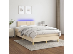 Cama Box Spring Con Colchón Y Led Tela Crema 120x200 Cm