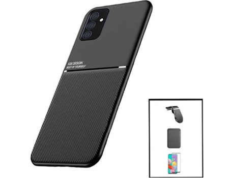 Kit Funda Magnetic Lux, Magnetic Wallet Negro, 5D Full Cover y Soporte Magnético L Safe Driving Samsung Galaxy M52 5G PHONECARE Negro