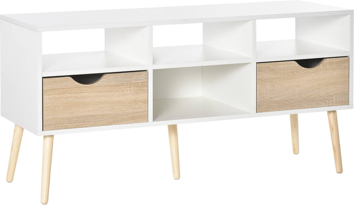 Mueble De Tv homcom blanco 117x39x57 cm aglomerado madera mesa comedor moderna con 2 cajones y 4 compartimentos patas dispositivo 839043