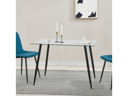 Mesa de cristal Hyrynsalmi versátil con 4 patas de acero 110 x 70 x 75 cm - Transparente y Negro [en.casa]