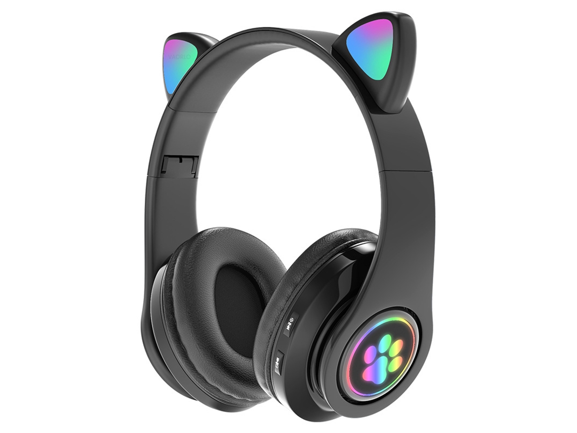 Auriculares Inalámbricos Bluetooth (negros) Con Linterna, Diseño De Orejas De Gato Y Micrófono.