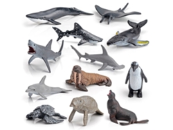 Conjunto Rebe de 12 peças com figuras simulando animais marinhos - Brinquedo educativo para crianças - Ideal para decoração e presente.