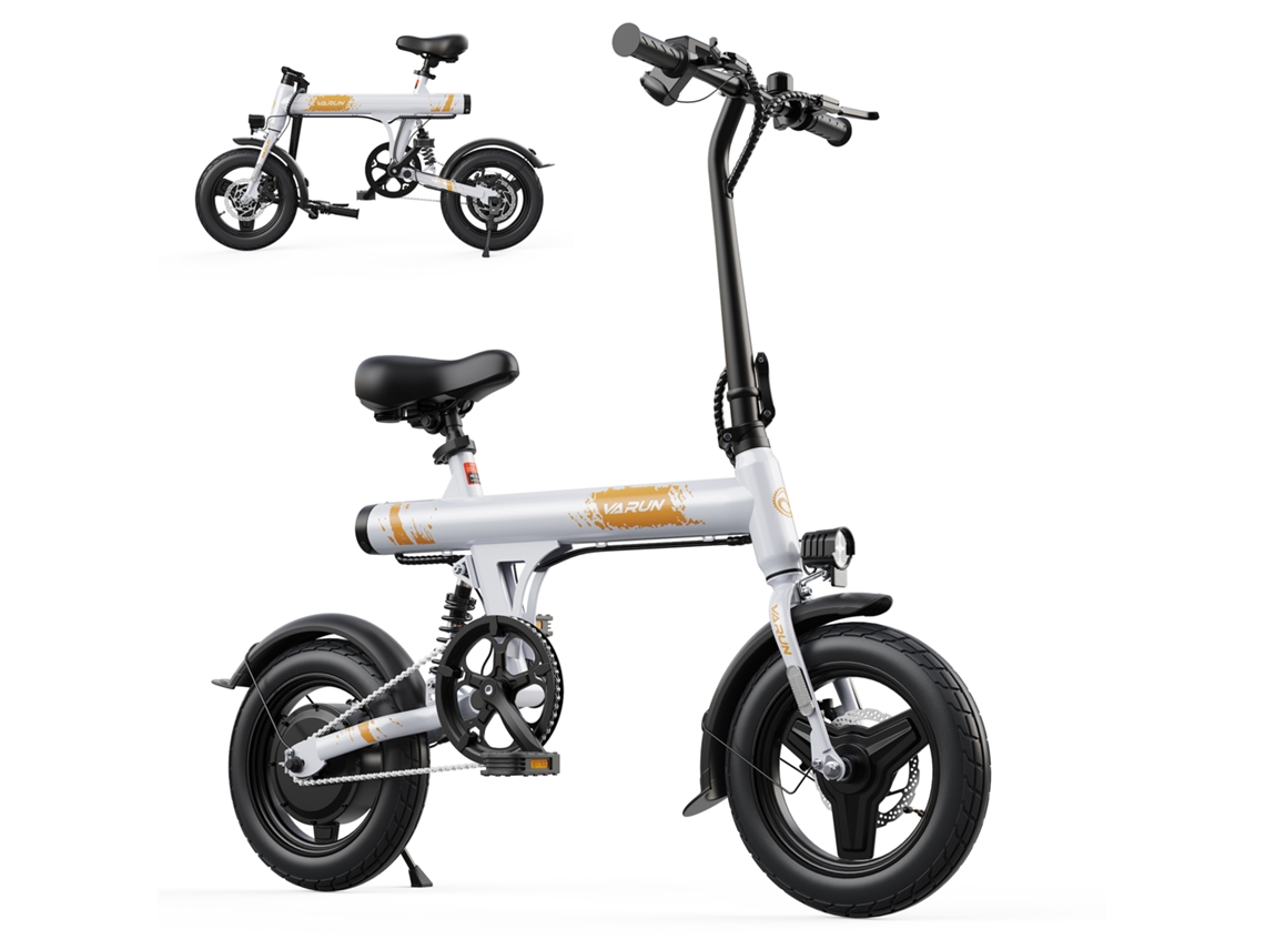 Bicicleta eléctrica urbana Varun C14-1 Mini Commuter con suspensión trasera, batería de 250 W, 36 V y 7,8 Ah.