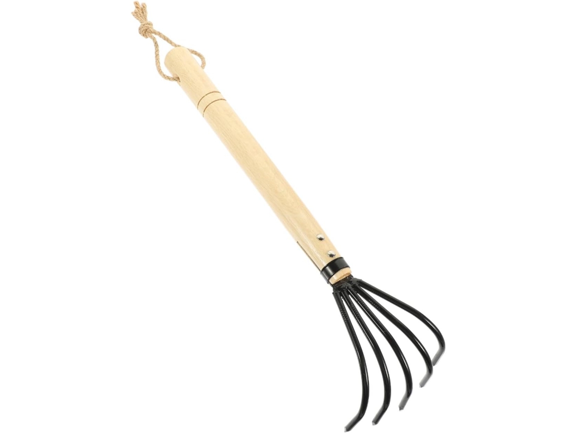 Rastrillo De Mano Kichouse Con Mango De Madera, 5 Púas, Rastrillo De Jardín Para Aflojar Y Trabajar La Tierra,