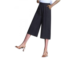 Calça feminina de algodão e linho com pernas largas, modelagem casual e solta, com bolsos, para primavera-verão, cintura alta, tamanho XL, preta.