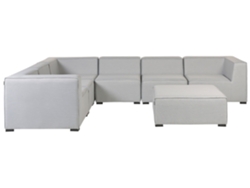 Sofá esquinero 7 plazas modular de poliéster gris claro/negro derecho con reposapiés BELIANI Arezzo
