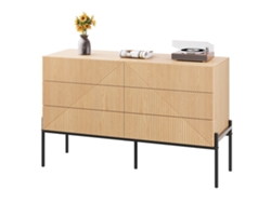 Aparador Textura 3d Con 6 Cajones, Mueble Multifuncional Para Salón Y Comedor