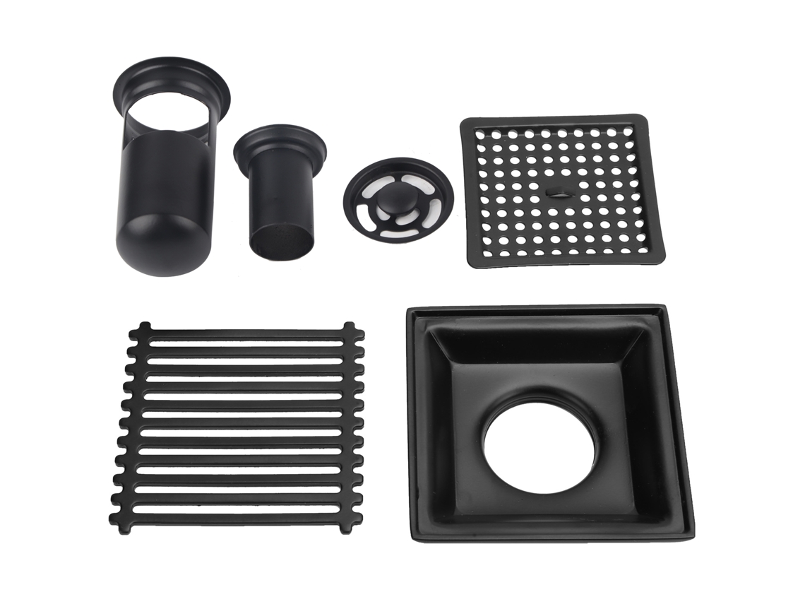 Desagüe Cuadrado De Suelo De 10x10 Cm Para Ducha Con Tapa Extraíble, Acero Inoxidable 304, Negro.