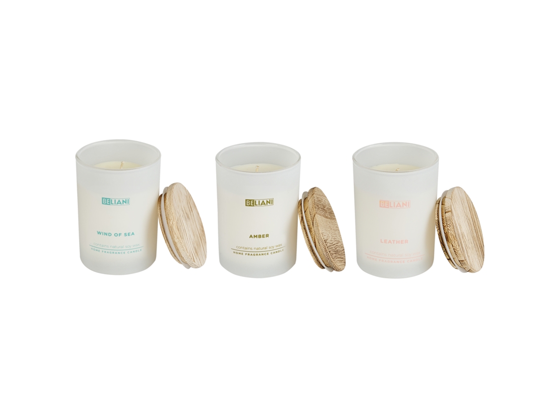Conjunto de 3 velas aromáticas BELIANI Simplicity de Cera de soja Blanco 8x8x11