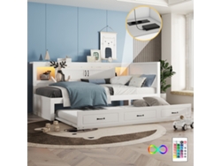 Sofá cama, sofá cama, sofá cama, 90-200 cm, con luces LED, compartimento lateral, cama extensible, toma USB, sin colchón