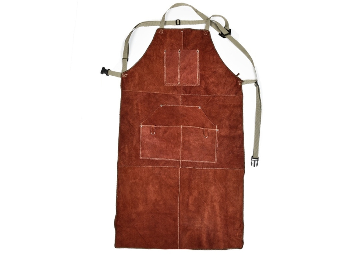 Delantal De Soldadura De Cuero Genuino, Cuero De Vaca Premium Heavy Duty Split, Equipo De Protección Resistente Al Calor Y A La Llama Con Costura Dobl