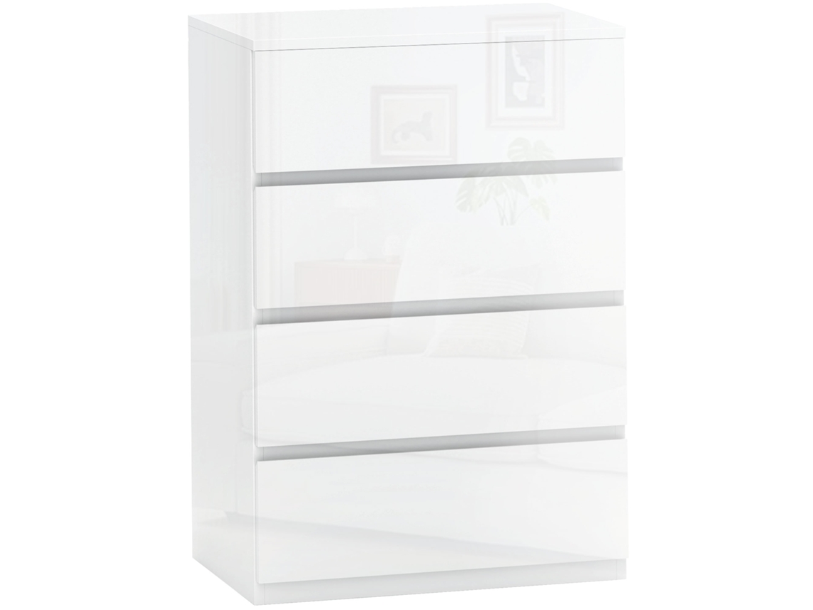 Cómoda Antivuelco De 4 Cajones, 55x33x80cm, Blanca, Para Dormitorio O Pasillo.