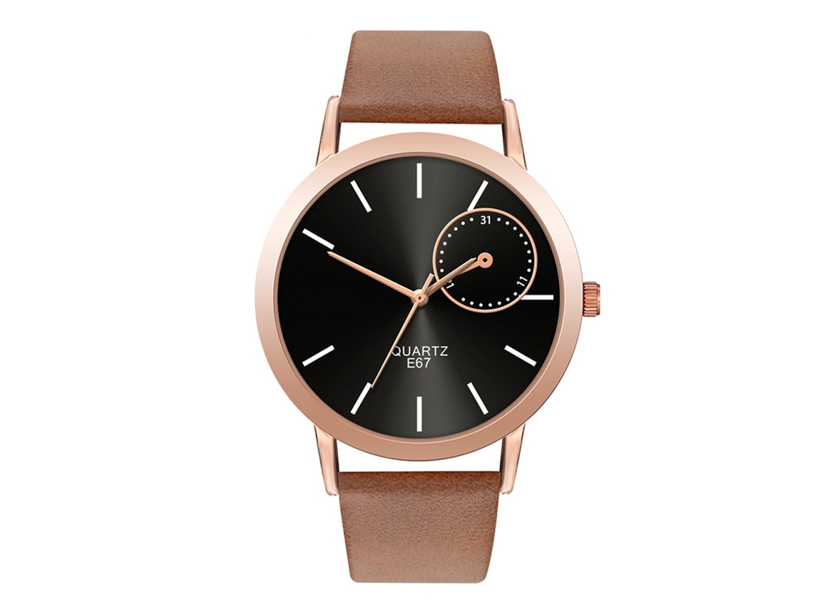 Reloj De Moda Unisex Para Hombre Y Mujer, Movimiento De Cuarzo Analógico, Correa De Pu Negra Y Marrón.