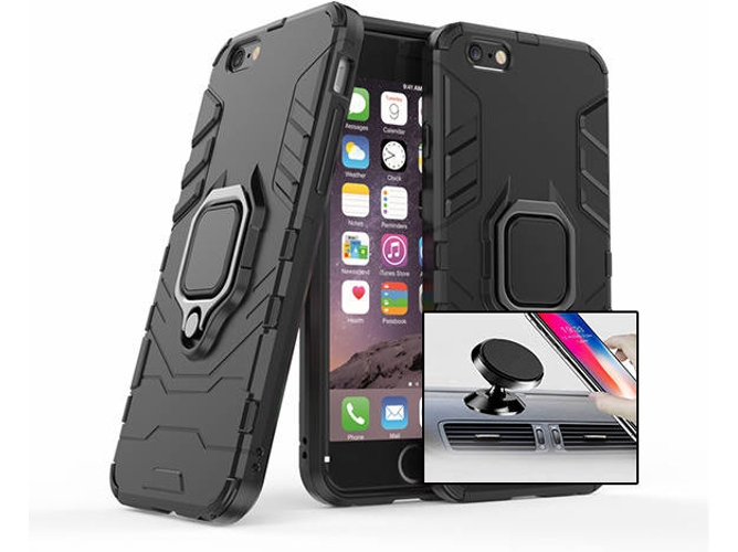 Kit Funda y Soporte Magnetico Auto iPhone 6 Plus Military Defender Negro