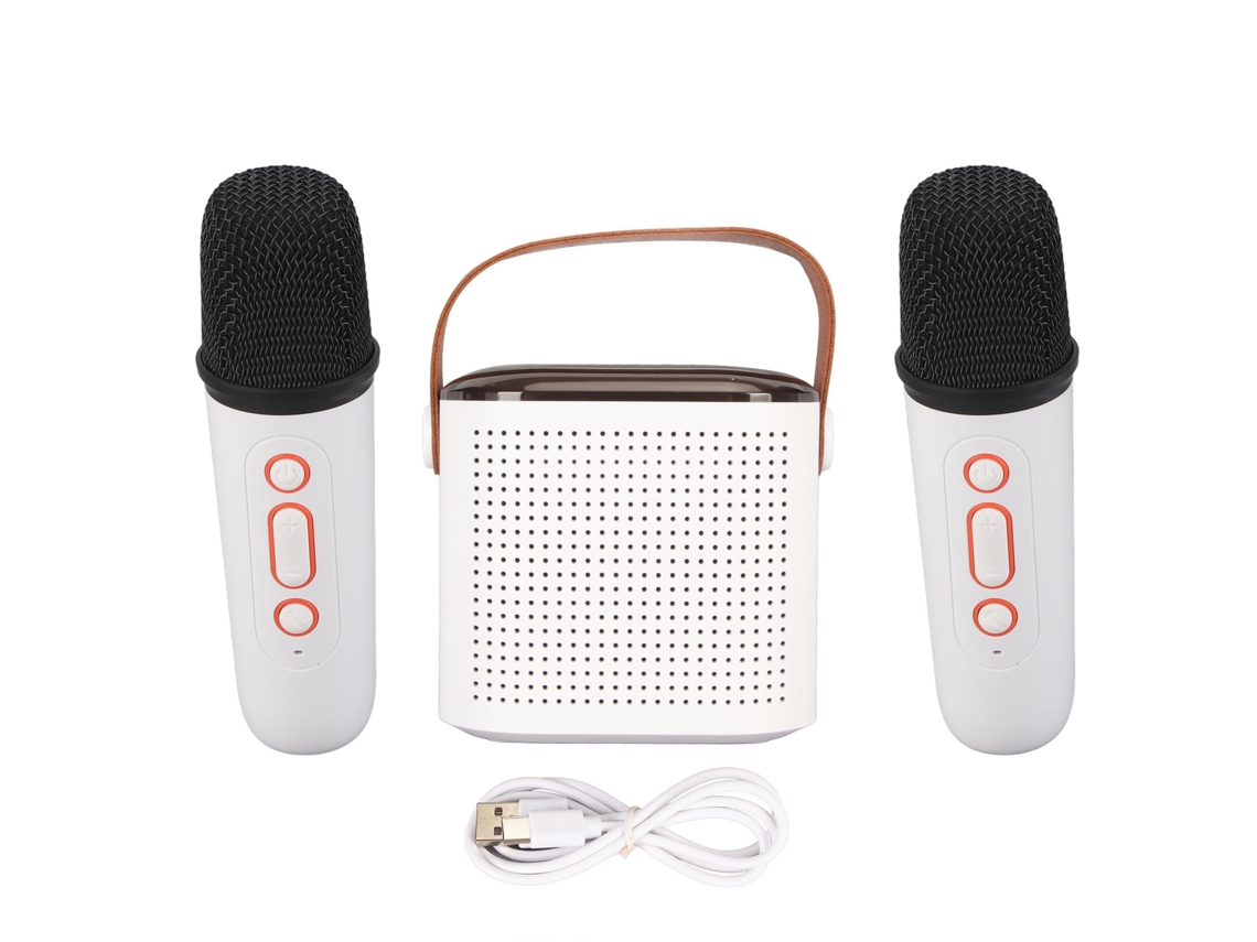 Mini Máquina De Karaoke Portátil Con 2 Micrófonos Inalámbricos Y Luces Rgb, Altavoz Bluetooth, Color Blanco.