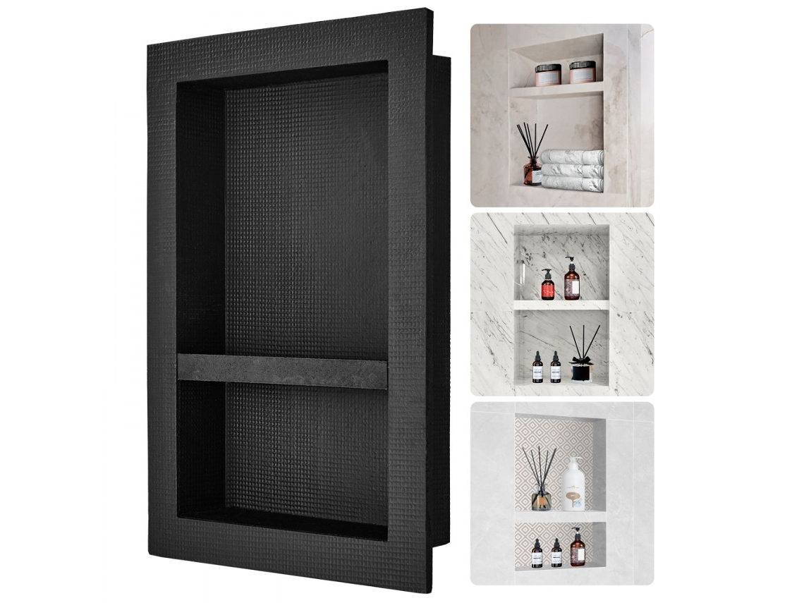 Nicho empotrado para baño negro impermeable 10x41x61cm Tekmaquinas